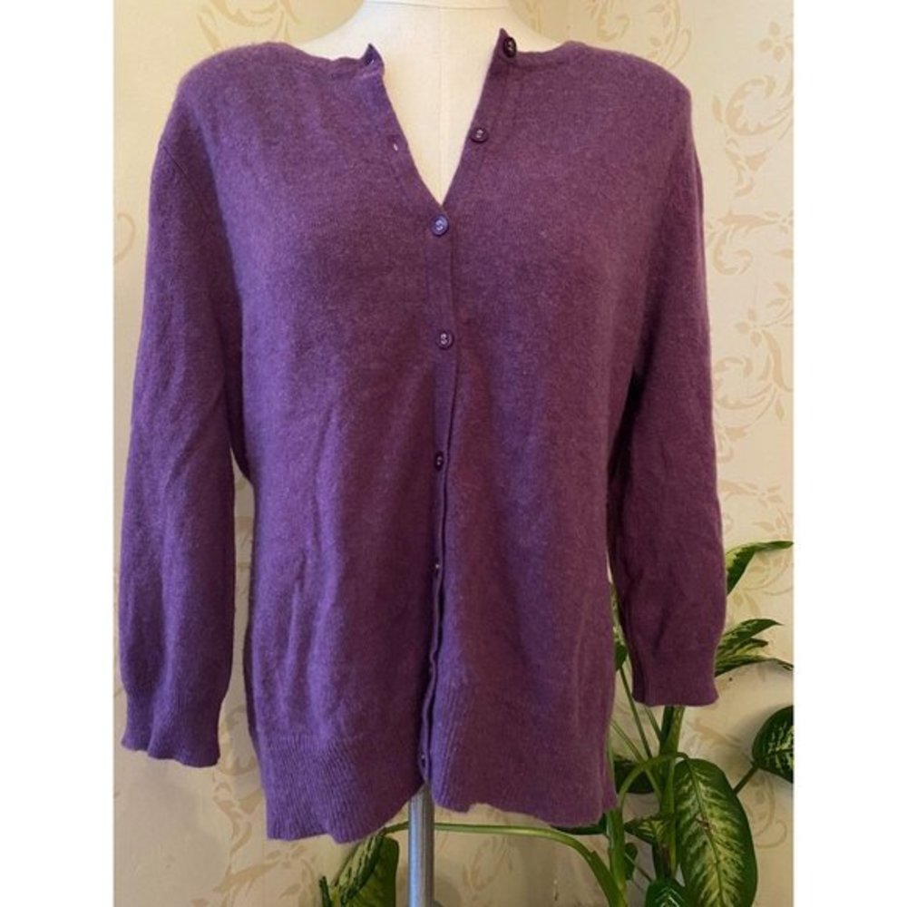 Geneva 100% Cashmere Purple Cardigan Sweater XL